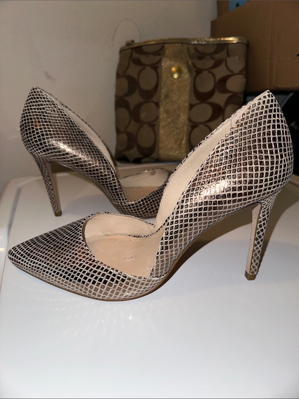 Louise et Cie Metallic Rosepoint Snakeskin D'Orsay Stiletto Pumps 7.5